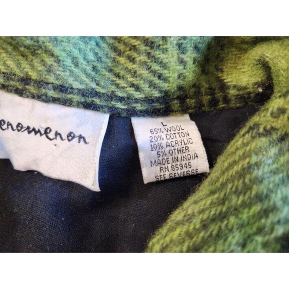 Vintage Phenomenom Womens Wool Jacket Green Plaid Size Large L Full Zip RARE - Picture 3 of 16